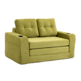 2 in 1 Convertible Sofa Bed, Corduroy Floor Couch with Pillows, Side Pockets & Cup Holders for Living Room, Bedroom