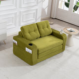2 in 1 Convertible Sofa Bed, Corduroy Floor Couch with Pillows, Side Pockets & Cup Holders for Living Room, Bedroom