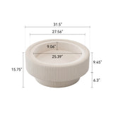 Fluted Round Storage Coffee Table, Tempered Glass Top & Premium Leather Wrapped, Cocktail Table Center Table Sofa Side Table