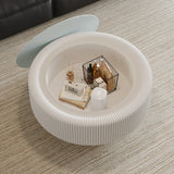 Fluted Round Storage Coffee Table, Tempered Glass Top & Premium Leather Wrapped, Cocktail Table Center Table Sofa Side Table