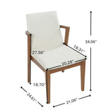 Set of 2 Mid-Century Modern Dining Chairs, PU Upholstered Armchairs with Walnut Rubber Wood Frame for Kitchen
