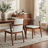 Set of 2 Mid-Century Modern Dining Chairs, PU Upholstered Armchairs with Walnut Rubber Wood Frame for Kitchen