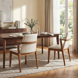 Set of 2 Mid-Century Modern Dining Chairs, PU Upholstered Armchairs with Walnut Rubber Wood Frame for Kitchen