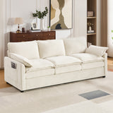 Upholstered Sofa Couch, Sofa with Double-Layer Cushions & Side Storage Pockets, 3-Seater Sofa