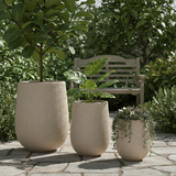Egg-Shaped MGO Outdoor Planters Set of 3, Lightweight Faux Stone Flower Pots with Drainage Hole & Rubber Plugs for Garden, Indoor