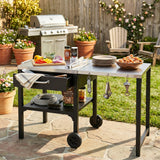 Outdoor Kitchen Cart with Foldable Top, Prep Station Portable Grill Cart with Drawer & Shelf for Backyard, Patio