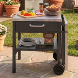 Outdoor Kitchen Cart with Foldable Top, Prep Station Portable Grill Cart with Drawer & Shelf for Backyard, Patio
