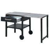 Outdoor Kitchen Cart with Foldable Top, Prep Station Portable Grill Cart with Drawer & Shelf for Backyard, Patio