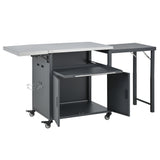 Foldable Outdoor Kitchen Island with Trash Rack, Grill Cart with Open Drawer & Storage Cabinet for Backyard, Patio