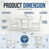 3-Piece Patio Dining Set, HDPE 37.8" Square Table with Built-In Umbrella Hole, 2 Armless Chairs, All-Weather for Porch, Garden