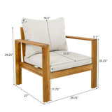 2pcs Outdoor Patio Chairs with Water-Repellent Cushions, Modern Sofa Chair Acacia Wood Armchair, Teak+Beige