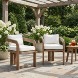Set of 2 Outdoor Dining Chairs Acacia Wood Patio Chairs, Patio Armchairs for Backyard/Garden, Natural Finish with Cream Cushions