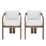 Set of 2 Outdoor Dining Chairs Acacia Wood Patio Chairs, Patio Armchairs for Backyard/Garden, Natural Finish with Cream Cushions