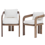 Set of 2 Outdoor Dining Chairs Acacia Wood Patio Chairs, Patio Armchairs for Backyard/Garden, Natural Finish with Cream Cushions