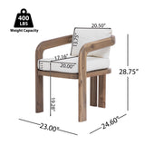 Set of 2 Outdoor Dining Chairs Acacia Wood Patio Chairs, Patio Armchairs for Backyard/Garden, Natural Finish with Cream Cushions