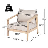 Outdoor Club Chair Acacia Wood & Wicker Dining Chairs with Beige Cushions, Patio Armchairs for Backyard/Garden