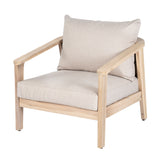 Outdoor Club Chair Acacia Wood & Wicker Dining Chairs with Beige Cushions, Patio Armchairs for Backyard/Garden