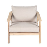 Outdoor Club Chair Acacia Wood & Wicker Dining Chairs with Beige Cushions, Patio Armchairs for Backyard/Garden