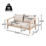 Outdoor Loveseat with Wicker Back & Beige Cushions, Acacia Wood 2-Seater Patio Sofa for Backyard/Garden