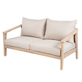 Outdoor Loveseat with Wicker Back & Beige Cushions, Acacia Wood 2-Seater Patio Sofa for Backyard/Garden