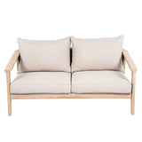 Outdoor Loveseat with Wicker Back & Beige Cushions, Acacia Wood 2-Seater Patio Sofa for Backyard/Garden