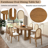 7pcs Dining Set Oval Dining Table Set for 6, Family Kitchen Table Set with Rattan Padded Dining Chairs