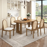7pcs Dining Set Oval Dining Table Set for 6, Family Kitchen Table Set with Rattan Padded Dining Chairs