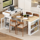 Extendable Dining Table with Fold Tabletop, Kitchen Island with Drawers, Power Outlet, Wheels & Shelves for Kitchen, Dining Room