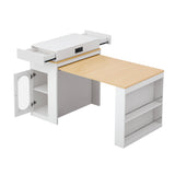 Extendable Dining Table with Fold Tabletop, Kitchen Island with Drawers, Power Outlet, Wheels & Shelves for Kitchen, Dining Room
