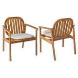 Set of 2 Outdoor Dining Chairs, Acacia Wood Patio Armchairs for Backyard/Garden, Teak Finish with Beige Cushions