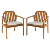 Set of 2 Outdoor Dining Chairs, Acacia Wood Patio Armchairs for Backyard/Garden, Teak Finish with Beige Cushions