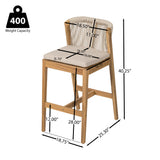 Set of 2 Outdoor Bar Stools, Patio Bar Chairs, Teak Finish with Woven Rope Back & Beige Olefin Cushions
