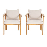 Outdoor Dining Chairs Acacia Wood Chairs, Set of 2 Patio Armchairs with Cushions, Weather-Resistant Garden & Balcony Furniture, Teak+Beige