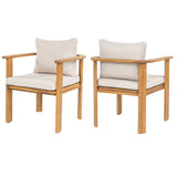 Outdoor Dining Chairs Acacia Wood Chairs, Set of 2 Patio Armchairs with Cushions, Weather-Resistant Garden & Balcony Furniture, Teak+Beige
