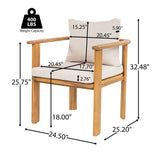 Outdoor Dining Chairs Acacia Wood Chairs, Set of 2 Patio Armchairs with Cushions, Weather-Resistant Garden & Balcony Furniture, Teak+Beige