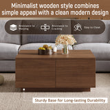 Square Coffee Table Storage Cocktail Table Center Table Sofa Side Table with 4 Drawer, Walnut