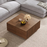 Square Coffee Table Storage Cocktail Table Center Table Sofa Side Table with 4 Drawer, Walnut