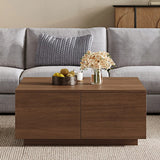 Square Coffee Table Storage Cocktail Table Center Table Sofa Side Table with 4 Drawer, Walnut