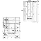 Freestanding Large Kitchen Pantry Storage Cabinet Cupboard with Adjustable Shelves, Pull-out Trays, Wine Rack & Drawers