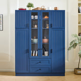 Freestanding Large Kitchen Pantry Storage Cabinet Cupboard with Adjustable Shelves, Pull-out Trays, Wine Rack & Drawers