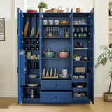 Freestanding Large Kitchen Pantry Storage Cabinet Cupboard with Adjustable Shelves, Pull-out Trays, Wine Rack & Drawers