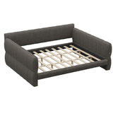 King Size Upholstered Platform Bed, Lambswool Sofa Bed with Bulit-in USB Ports for Living Room, Bedroom