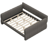 King Size Upholstered Platform Bed, Lambswool Sofa Bed with Bulit-in USB Ports for Living Room, Bedroom