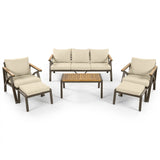 6pcs Patio Sofa Set Outdoor Conversation Chat Set Garden Seating Group with Cushion, Coffee Table, Armchair & Ottoman