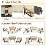 6pcs Patio Sofa Set Outdoor Conversation Chat Set Garden Seating Group with Cushion, Coffee Table, Armchair & Ottoman