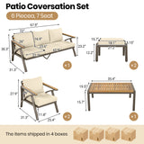 6pcs Patio Sofa Set Outdoor Conversation Chat Set Garden Seating Group with Cushion, Coffee Table, Armchair & Ottoman