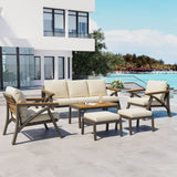 6pcs Patio Sofa Set Outdoor Conversation Chat Set Garden Seating Group with Cushion, Coffee Table, Armchair & Ottoman