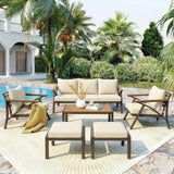6pcs Patio Sofa Set Outdoor Conversation Chat Set Garden Seating Group with Cushion, Coffee Table, Armchair & Ottoman