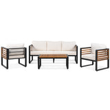 4pcs Patio Sofa Set Outdoor 5 Person Conversation Chat Set Garden Seating Group with Cushion & Weather-resistant Frame