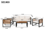 4pcs Patio Sofa Set Outdoor 5 Person Conversation Chat Set Garden Seating Group with Cushion & Weather-resistant Frame